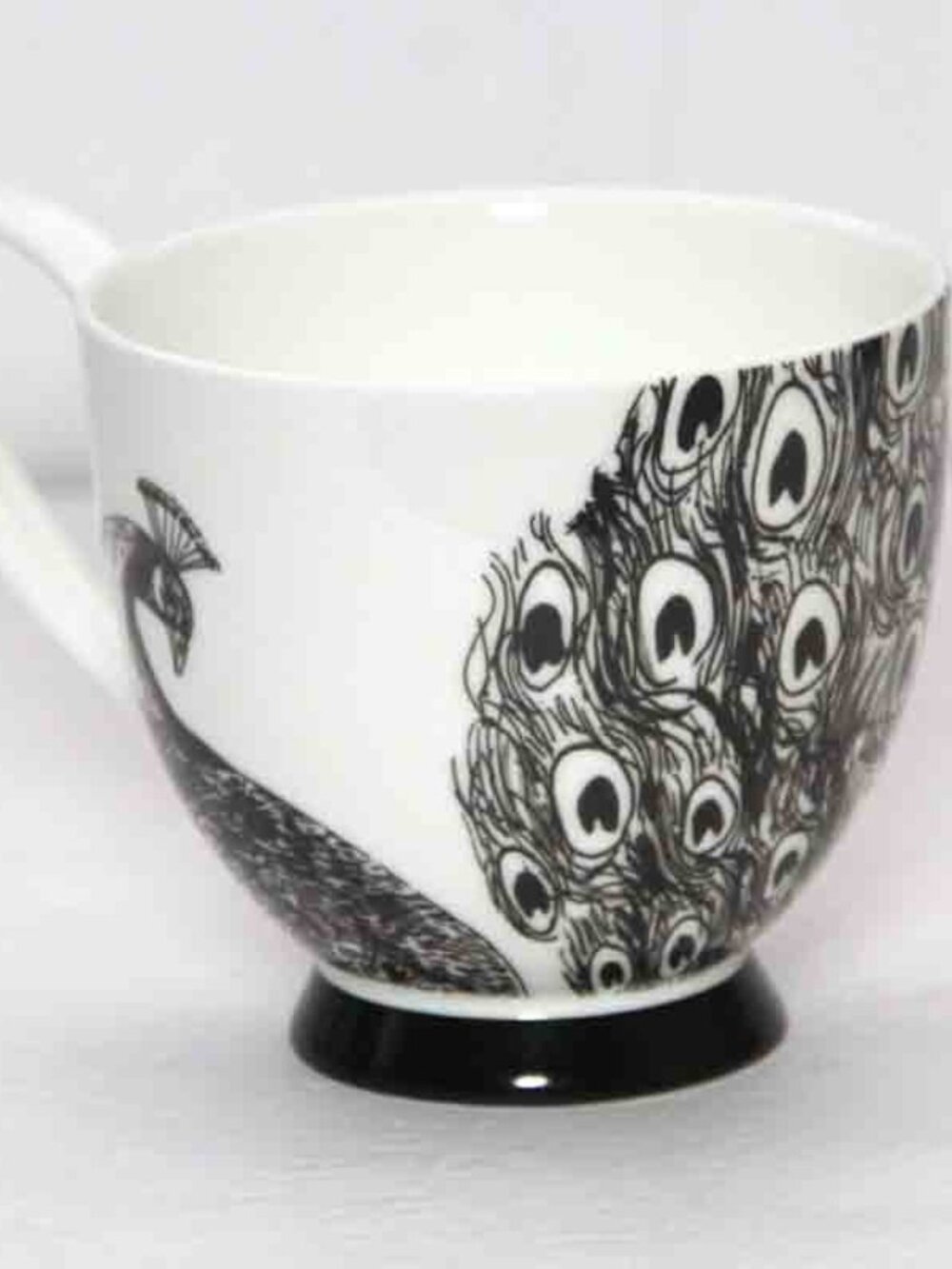 Portobello By Inspire Bone China Tea / Cuff Cup Mug Black White Peacock Pattern